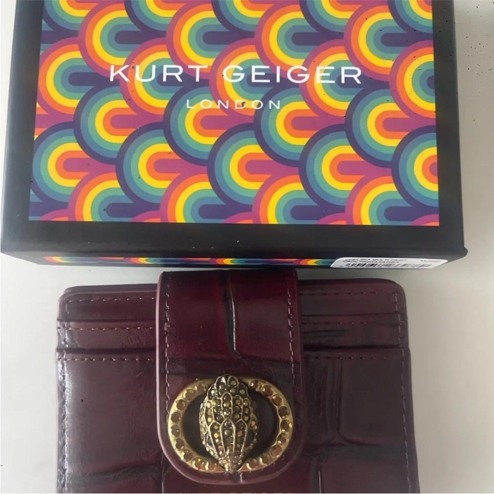 Kurt Geiger wine color Card Holder with Gold Emblem - Picture 2 of 3